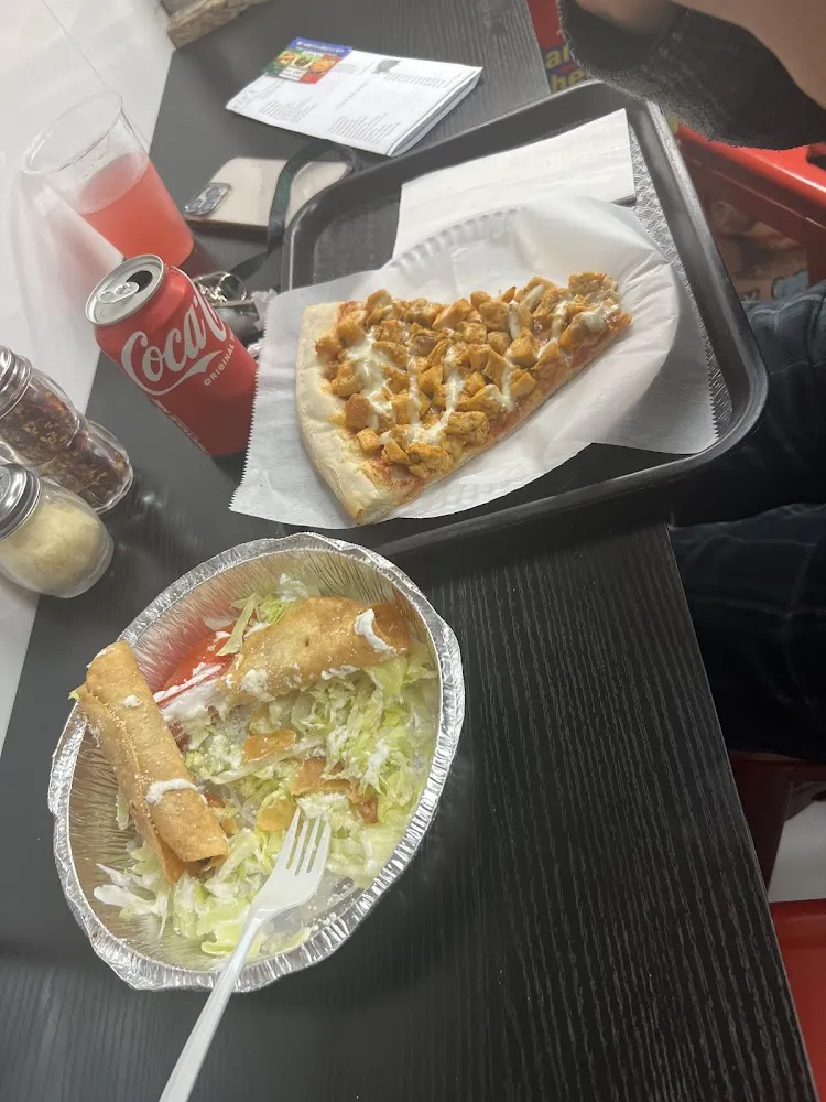 Tacos Dorados an Chicken Slice of Pizza